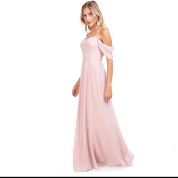 New WAYF Rachel off the shoulder gored pink blush maxi dress sz small - Picture 1 of 16